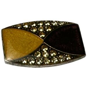 Pierre Bex Art Deco Silver Enamel Rhinestone Brooch